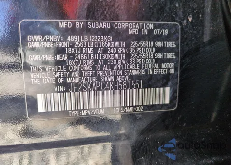 2019 Subaru Forester Sport из США, поврежденный, VIN JF2SKAPC4KH581551